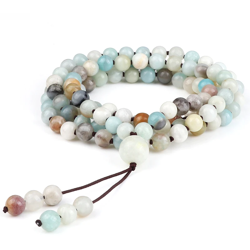 High Quality Men Bracelets 108 Mala Amazonite Beads Natural Stone Elastic Knot Bracelet&Necklace for Women Charms Yoga Jewelry