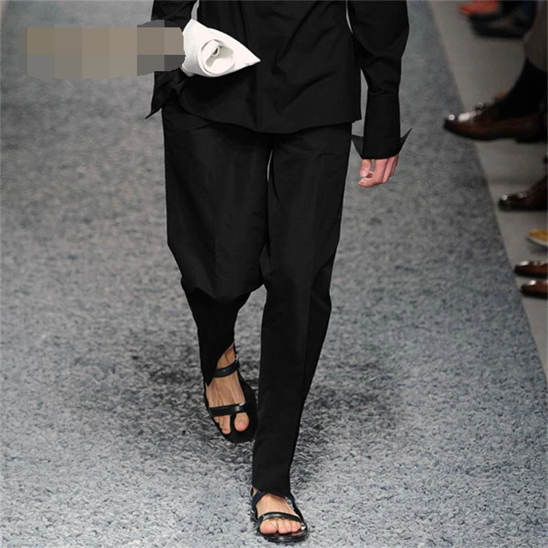 

Men's casual pants loose catwalk 2020 spring and summer thin personality black trousers plus size British feet harem pants