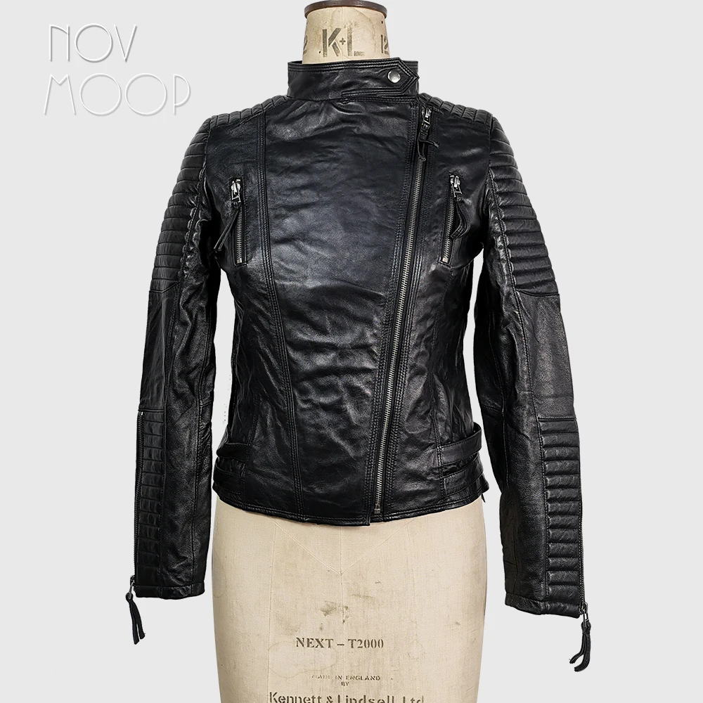 

Novmoop genuine leather quality sheepskin women jacket motocycle style chic last piece clearance Liquidation veste en cuir C2