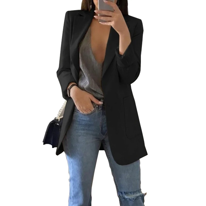 Slim Blazers Women 2021 Autumn Suit Blazers Jacket Female Work Office Lady Suit Black with Pockets Business Notched Blazer Coat