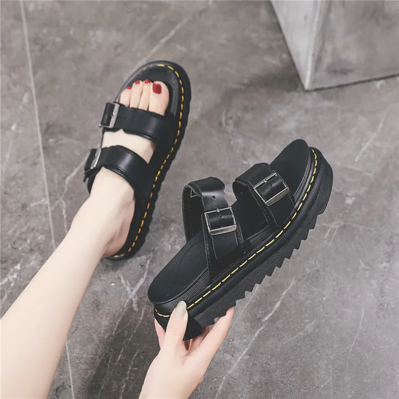 Women more comfortable leather platform sandals foot bed breathable leisure Roman women sandals girls platform sandals