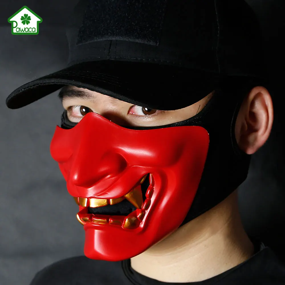 Half Face Airsoft Mask Halloween Costume Cosplay BB Evil Demon Monster Kabuki Samurai Hannya Oni Half Cover Prajna Masks