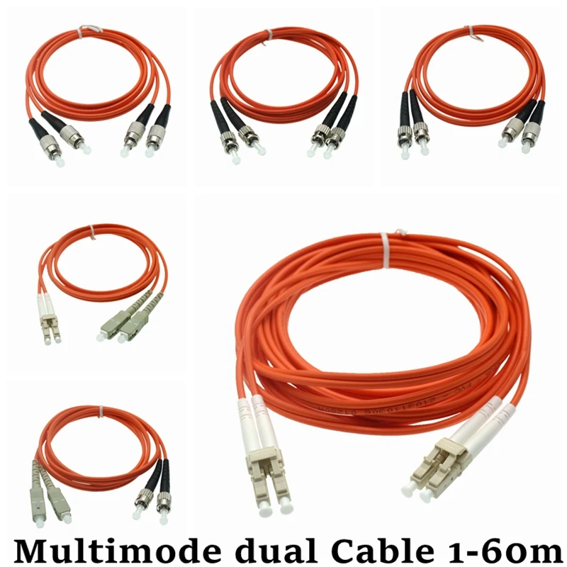 Multimode Core Fiber Jumper Dual LC To LC FC ST SC Fiber Patch Cord Jumper Cable MM Duplex Multi Mode Optic For Network 1m-60m