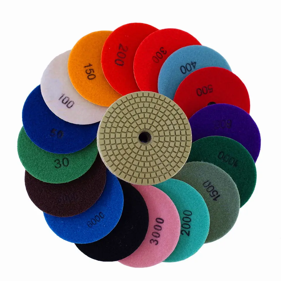 Imagem -05 - Rijilei-kit de Polimento de Diamante Almofadas Secas e Molhadas para Piso de Mármore e Concreto Granito Discos de Moagem 100 mm Pol 16 Pcs