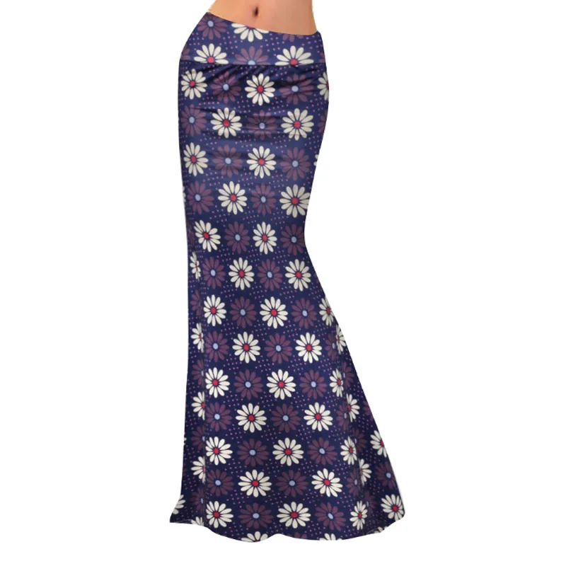 African Floral Long Skirts For Women 2021 New Summer Flower Print Women Plus Size Ladies Jupe Sexy Knit Hip Skirt Beach Saia 3XL