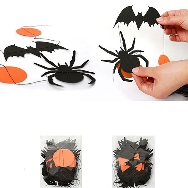 4M Halloween Hanging Ornaments Dot Pumpkin Spider Paper Banner Paper Garland Flags Bat Bunting Halloween Party Decoration