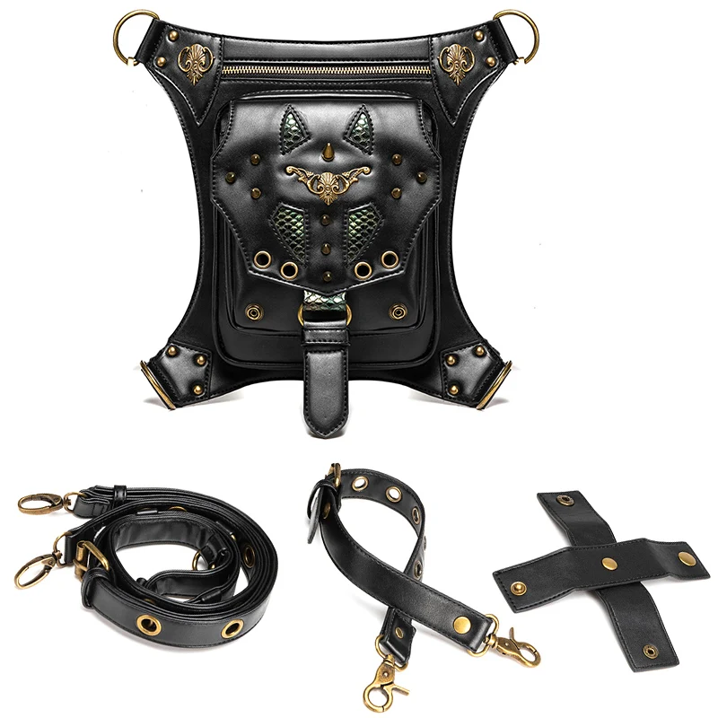 Messenger Bag Women Men Waist Bag Black Leather Steampunk Fanny Bags Leg Thigh Hip Holster Wallet Purse Pouch Mini Waist Packs