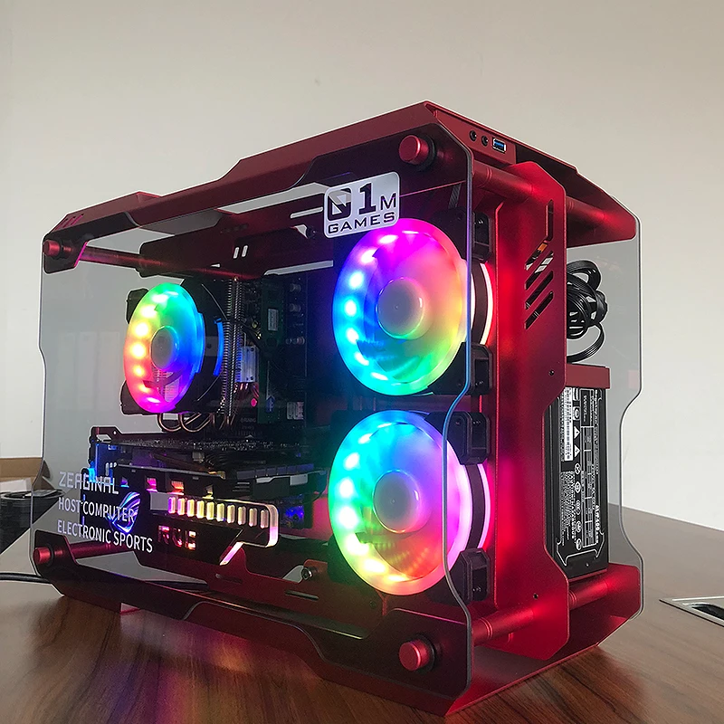 MATX ITX Motherboard DIY Open Desktop Case USB3.0 Computer Gaming Case Tempered Glass Transparent With 3x120MM RGB Fan Cooling