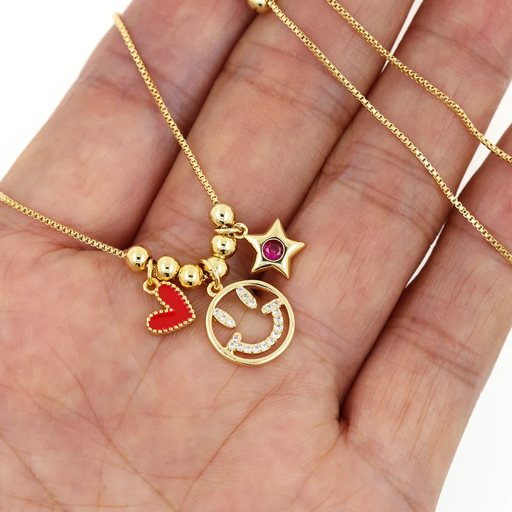 Copper gilded net red smiley face necklace female cute bear ins tide cold clavicle necklace temperament simple pendant