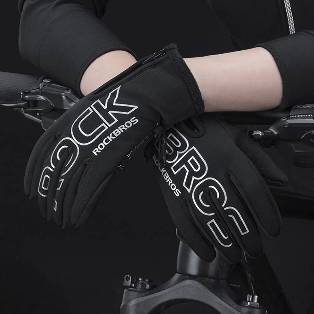 ROCKBROS Touch Screen Bike Cycling Gloves Winter Full Finger Windproof Fleece Warm Men Women Bicycle Ski Anti-slip Sport Gloves