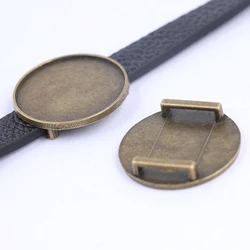 10pcs 25mm Cabochon Slider Base Setting Trays Antique Bronze Diy Flat Leather Bracelets Making Accessories