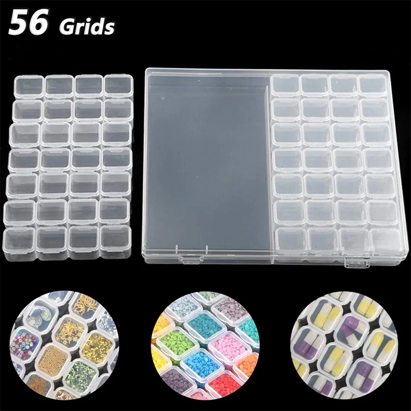 

56 Grids Removable Organizer Box Rings Earring Material Sequins Boxes Nail Art Jewelry Storage Case Diamond Painting Accessories