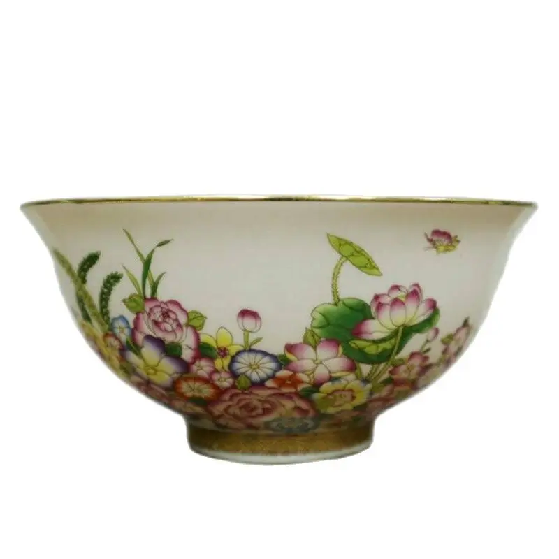 

Chinese Old Porcelain Painted Gold Pastel Floral Pattern Bowl