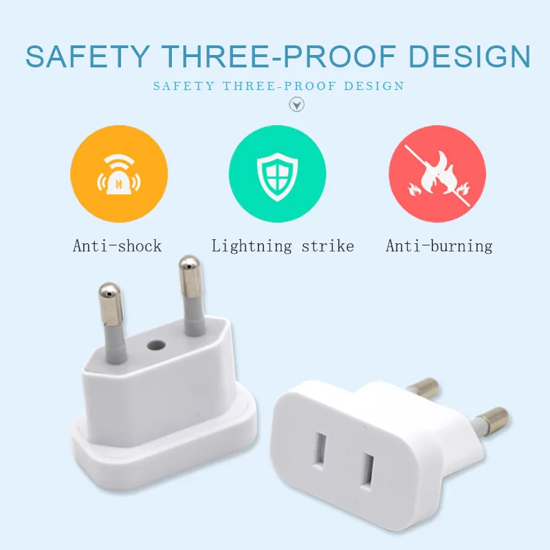 1PC US To EU Plug USA To Europe Travel Wall AC Power Plug Safety Door Design Charger Outlet Adapter Converter 2 Round Pin Socket