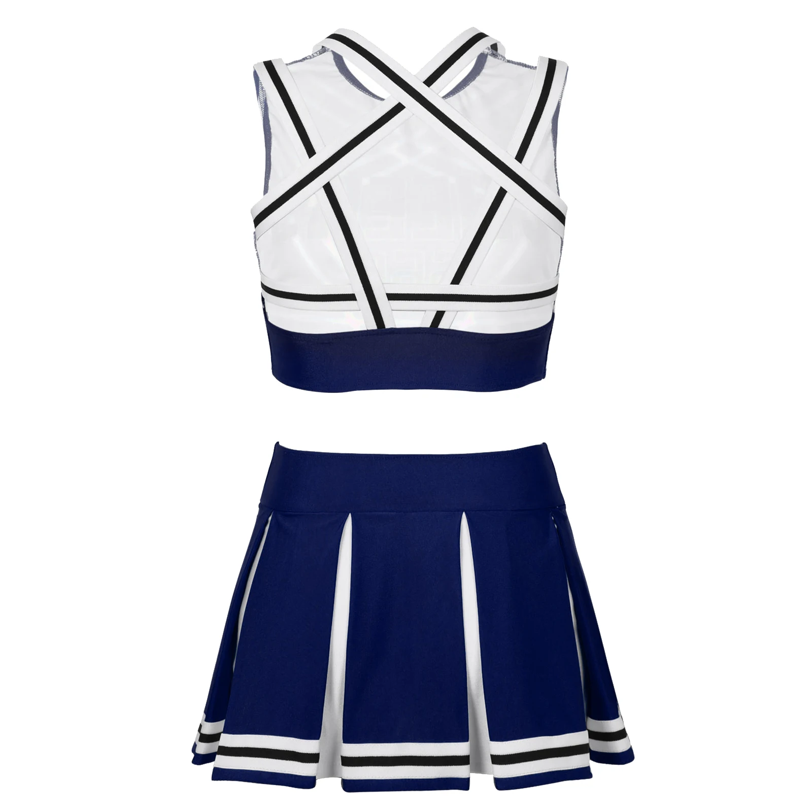 2Pcs Womens Adult Cheerleader Costume Charming Cheerleading Carnival Cheering Dance Suit Outfit Crop Top with Mini Pleated Skirt