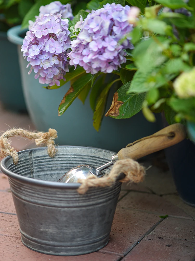 

bucket retro antique metal garden pot set