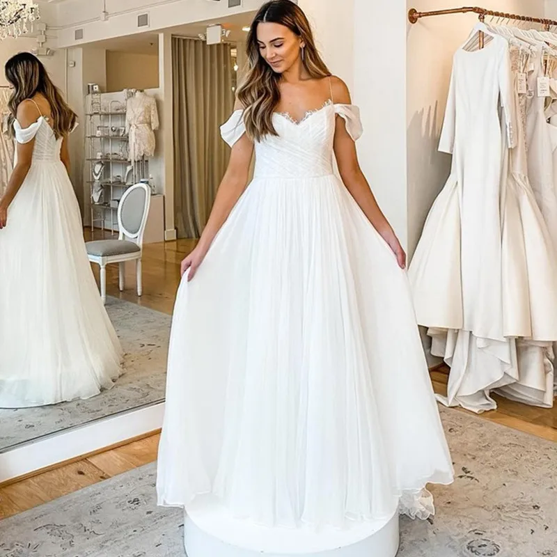 Boho elegante querida casamento desse 2021 cintas de espaguete zíper escova trem chiffon vestido noiva vestidos de noiva feito sob encomenda