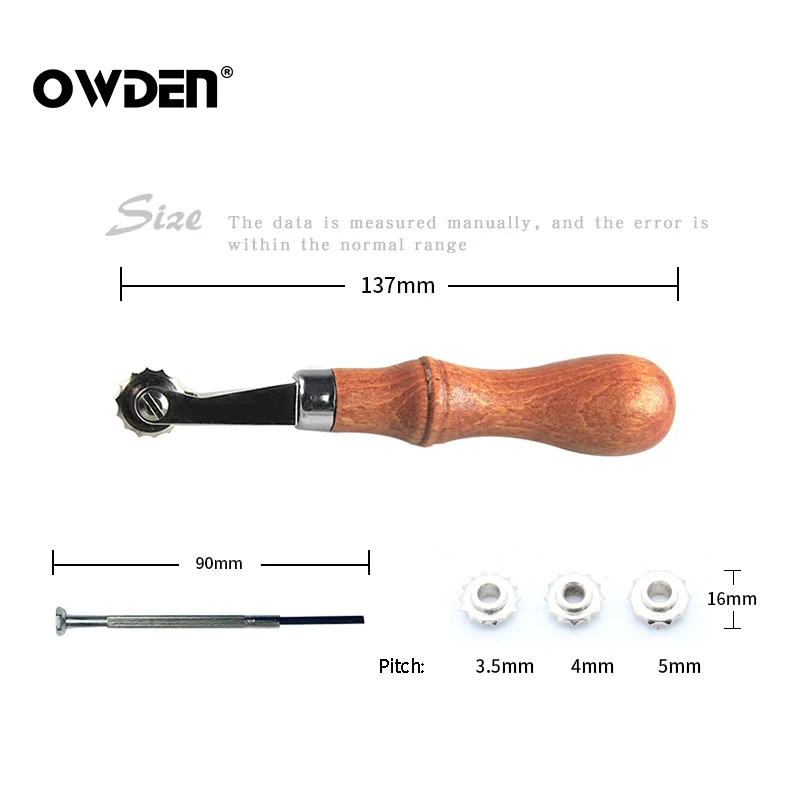 OWDEN Tracing Wheel Stitch Marking Spacer with 3 pcs Wheel ( Spacing 3.5 / 4 / 5 mm ) Leather Needle Point Tracing Wheel