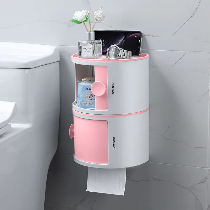 Bathroom Tissue Box Makeup Storage Hole-Free Creative Waterproof Paper Chart Drum Toilet Storage Rack Paper Towel Holder