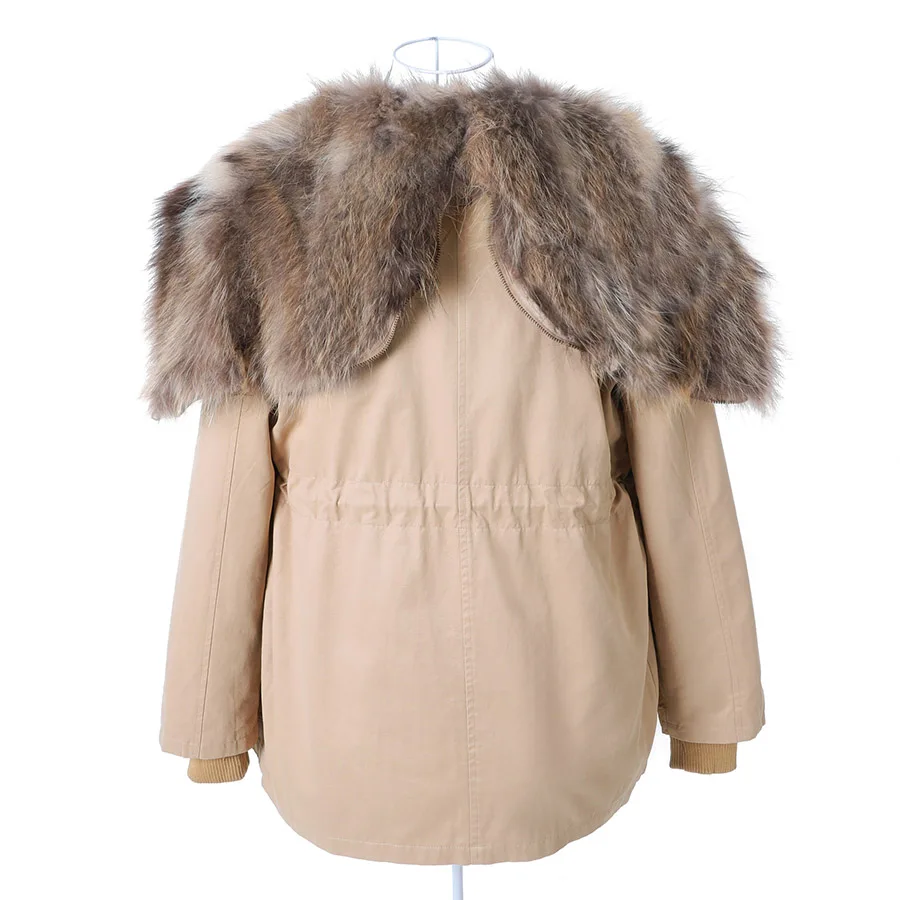 MAOMAOKONG Winter lined coats warm natural raccoon removal lining Women fur coat Women\'s leather jacket winter clothes parka