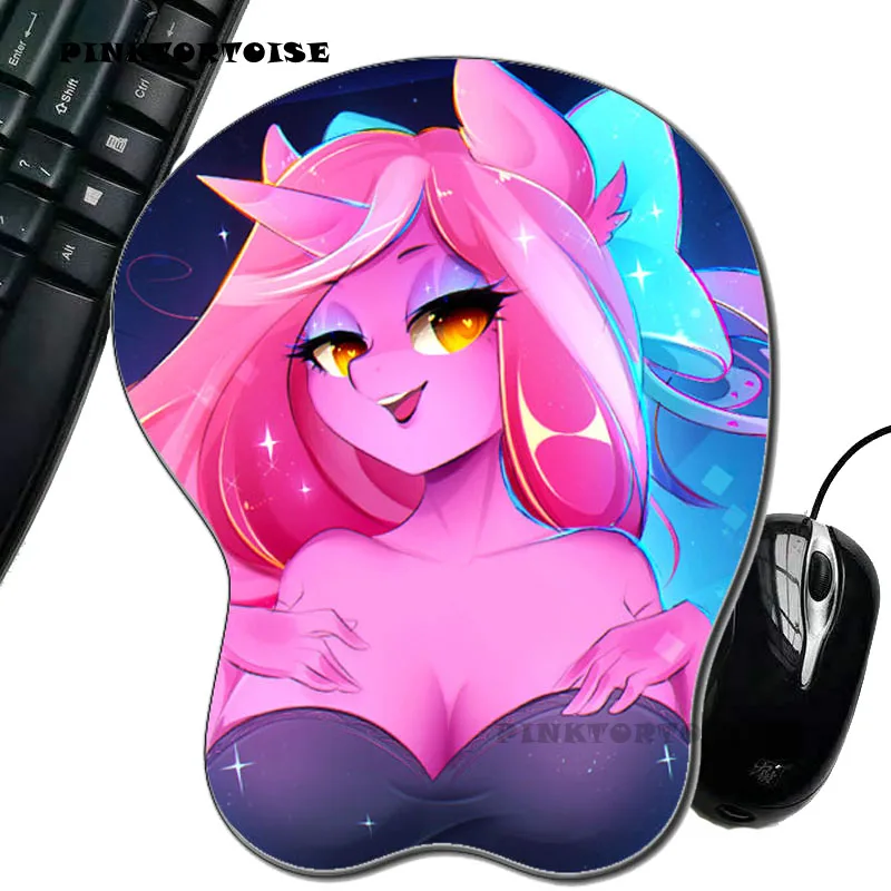 PINKTORTOISE New Arrival Creative 3D elegant dog Anime Sexy Chest Silicone Mouse Pad Wrist Rest Support Laptop mice pad playmat