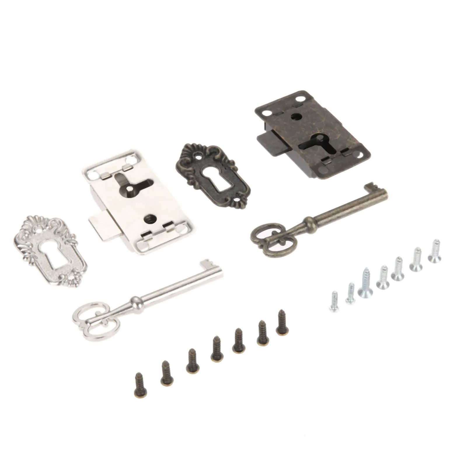 DRELD cerradura de Puerta de Hierro antiguo, cajón, joyería, caja de madera, armario, cerradura de puerta, llave, herrajes para muebles, Plata/negro