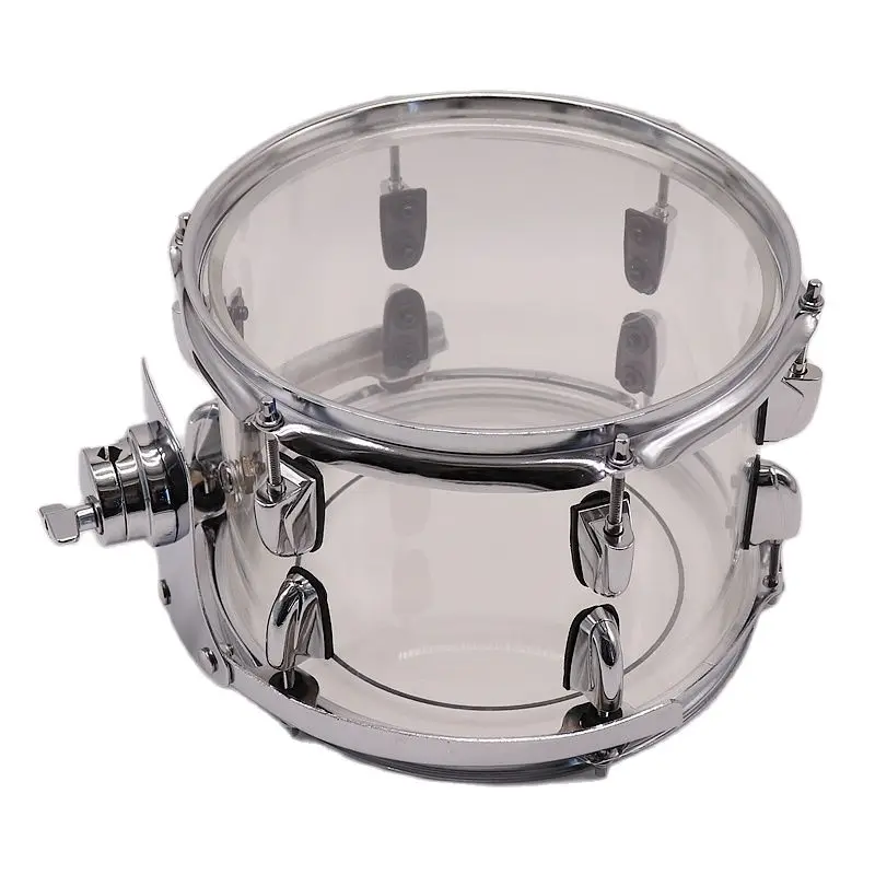 10*7 Inch 13X10 Inch Snare Drum Tom Drum Acrylic Material with Transparent Body Shell Silver Drum Lug