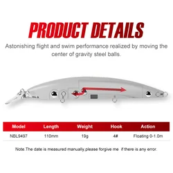 Señuelo Jerkbait Flotante NOEBY Minnow para lubina y lucios