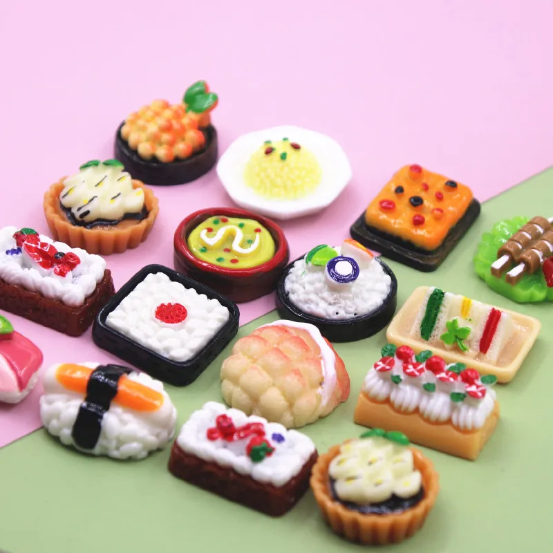 10pcs Resin re-ment Sushi/Box Lunch/Kebab/bread Flat Back Cabochon Art Decoration Charm Craft