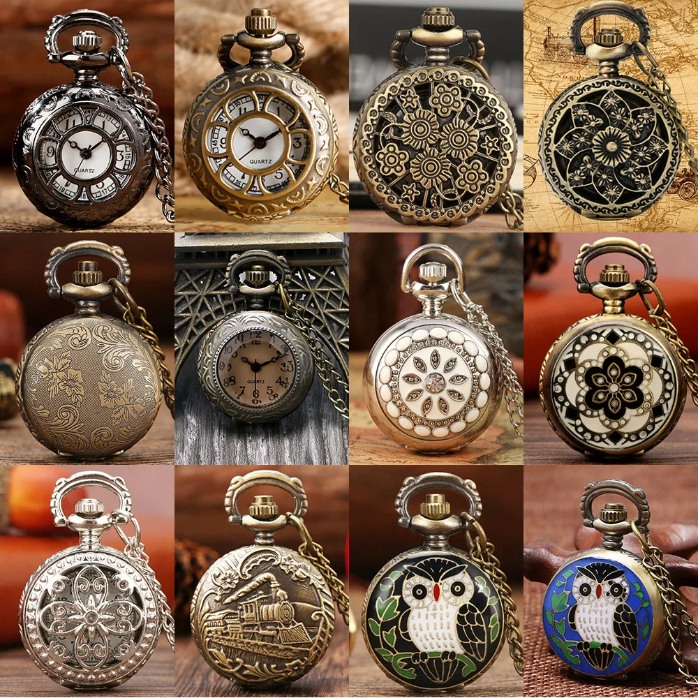 Piękny Mini naszyjnik kieszonkowy zegarek kwarcowy cyfry arabskie Dial łańcuszek z wisiorem Antique Tiny zegar prezenty dla dzieci kobiet
