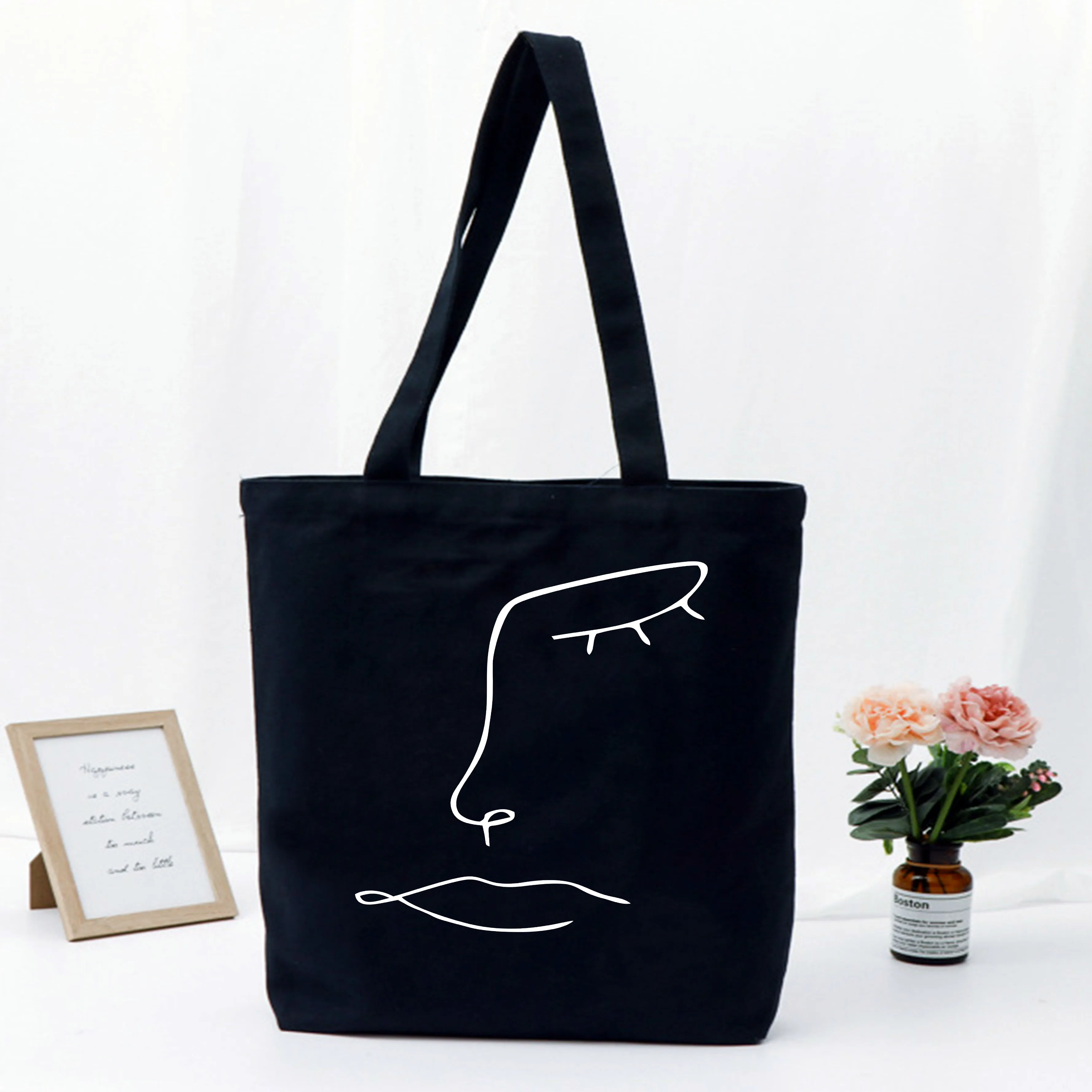 Fashion Shopper bag Women Summer canvas bags Graphic Love Printed Lady tote bag for girl Gift Black Bags