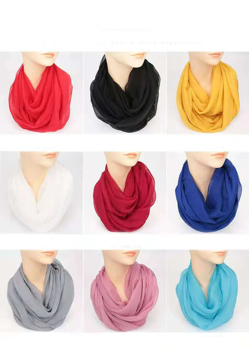 Spring Autumn Chiffon Hedging Bib Pure Color Wild Neck Scarf Women's Soft Light Breathable Decorative Beach Sunscreen Gauze D62