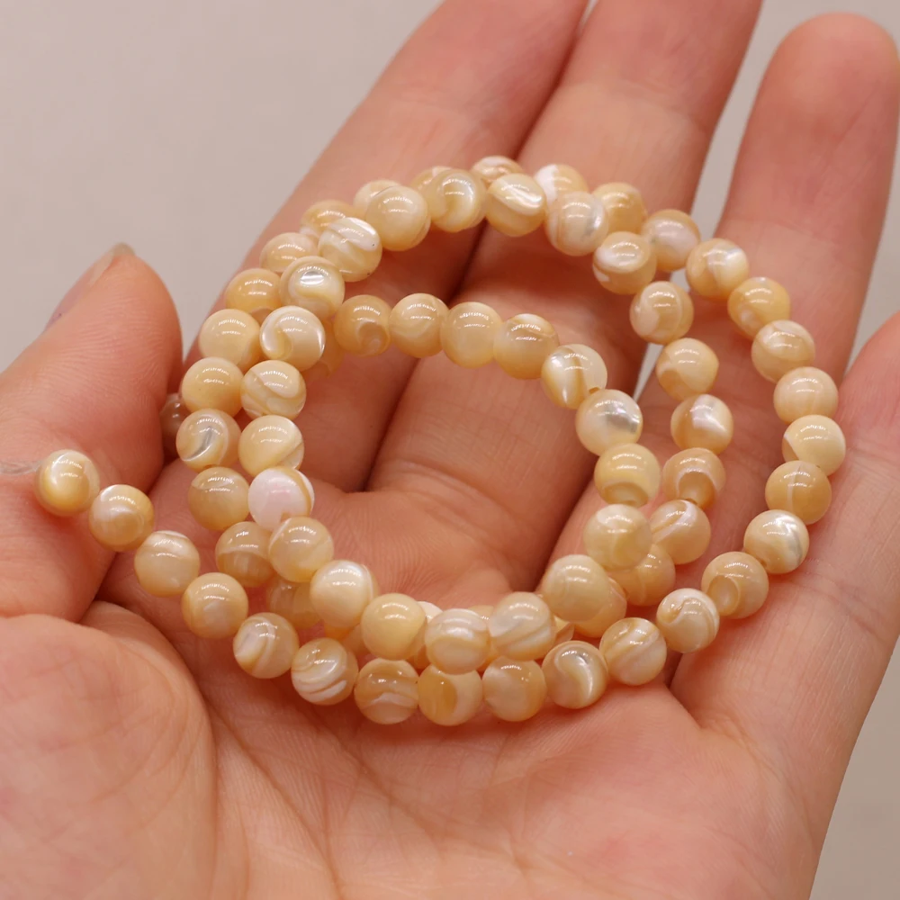 Natural Shell Beads Yellow White Round Shape Loose Exquisite Shell Beads For Jewelry Making DIY Bracelet Necklace Accessories