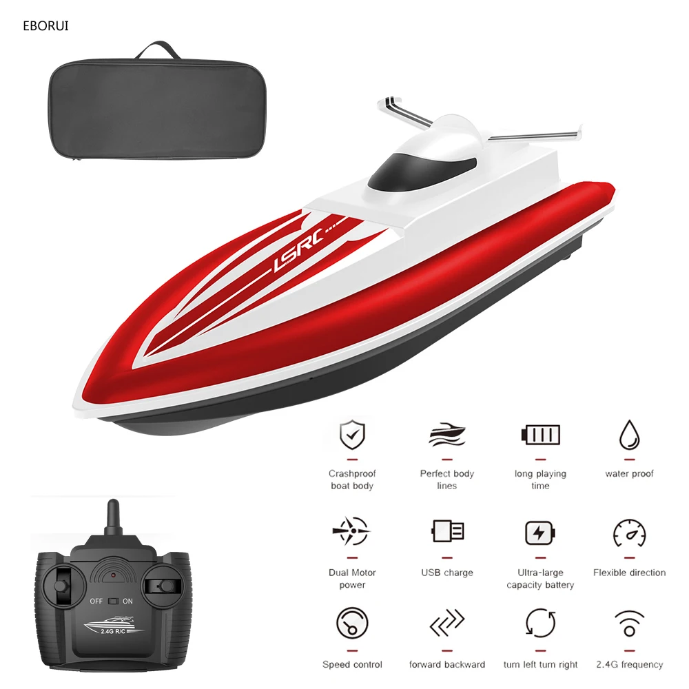 EBORUI RC Boat B8 High Speed Boat 2.4GHz Remote Control Race Boat 4CH for Pools Lakes and Outdoor Adventure (35min Running)