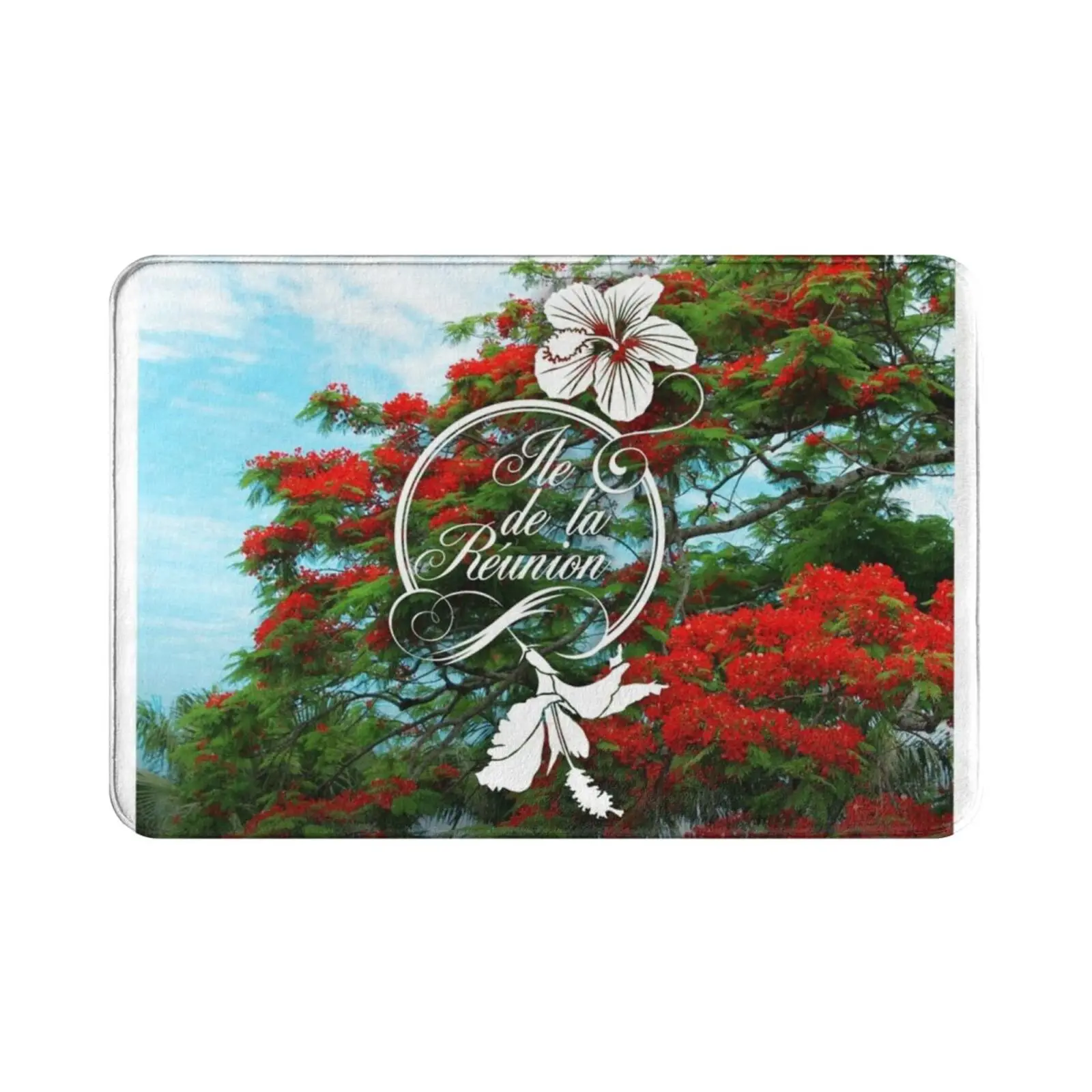 974 Reunion Island-Flamboyant & Hibiscus Carpet Mat Rug Cushion Soft Non-Slip 974 974 Reunion Island Reunion Creole