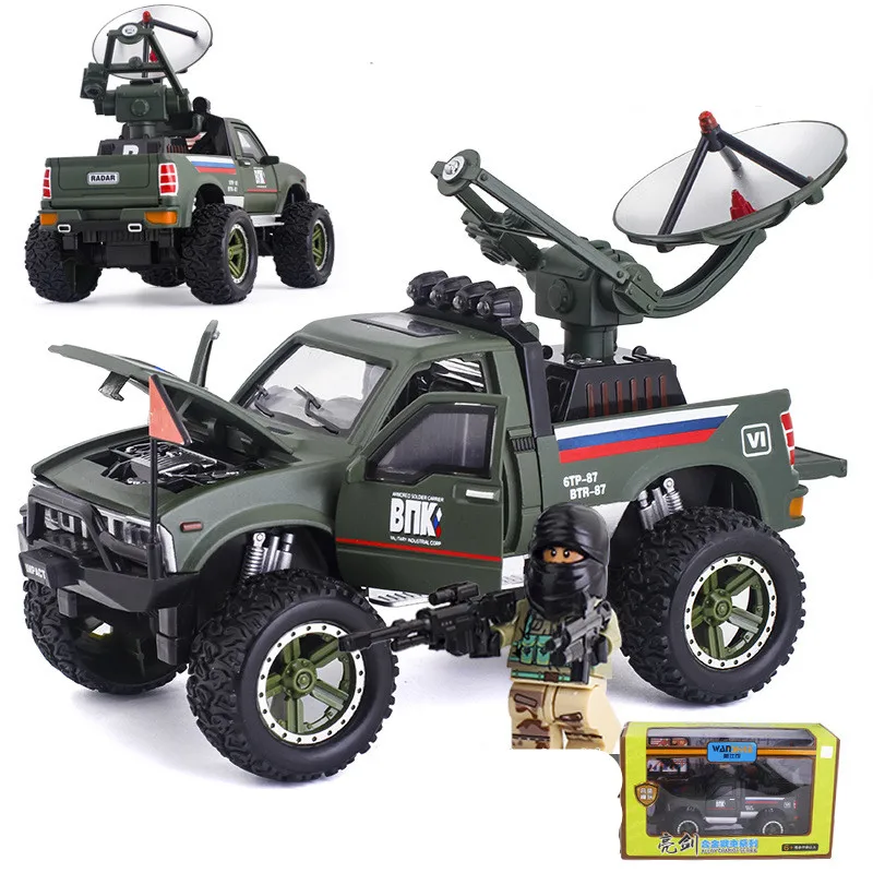 New product 1:24 alloy simulation acousto-optic radar car,military probe car toy,Military off-road vehicle,free shipping