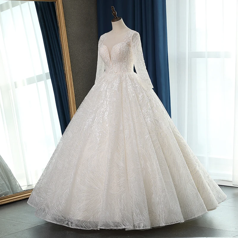 Vestido De novia De encaje De manga larga, talla grande, personalizado, 2020