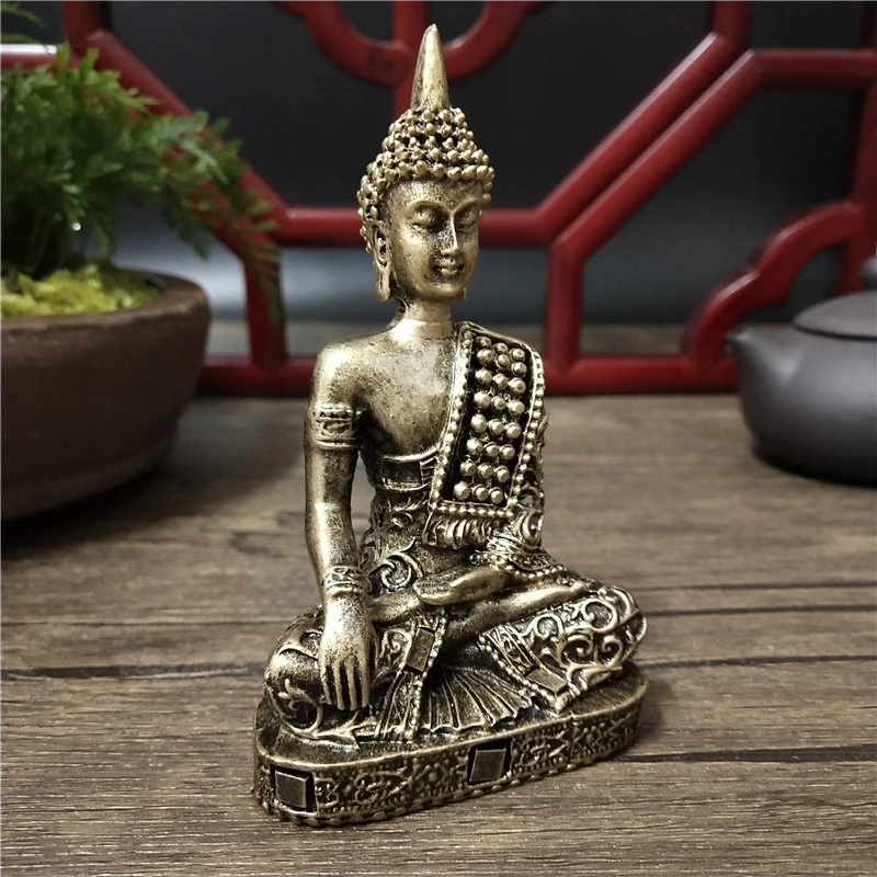 Bronze Color Thailand Buddha Statues Sculpture Feng Shui Home Decoration Resin Crafts Meditation Buddha Figurines Ornaments