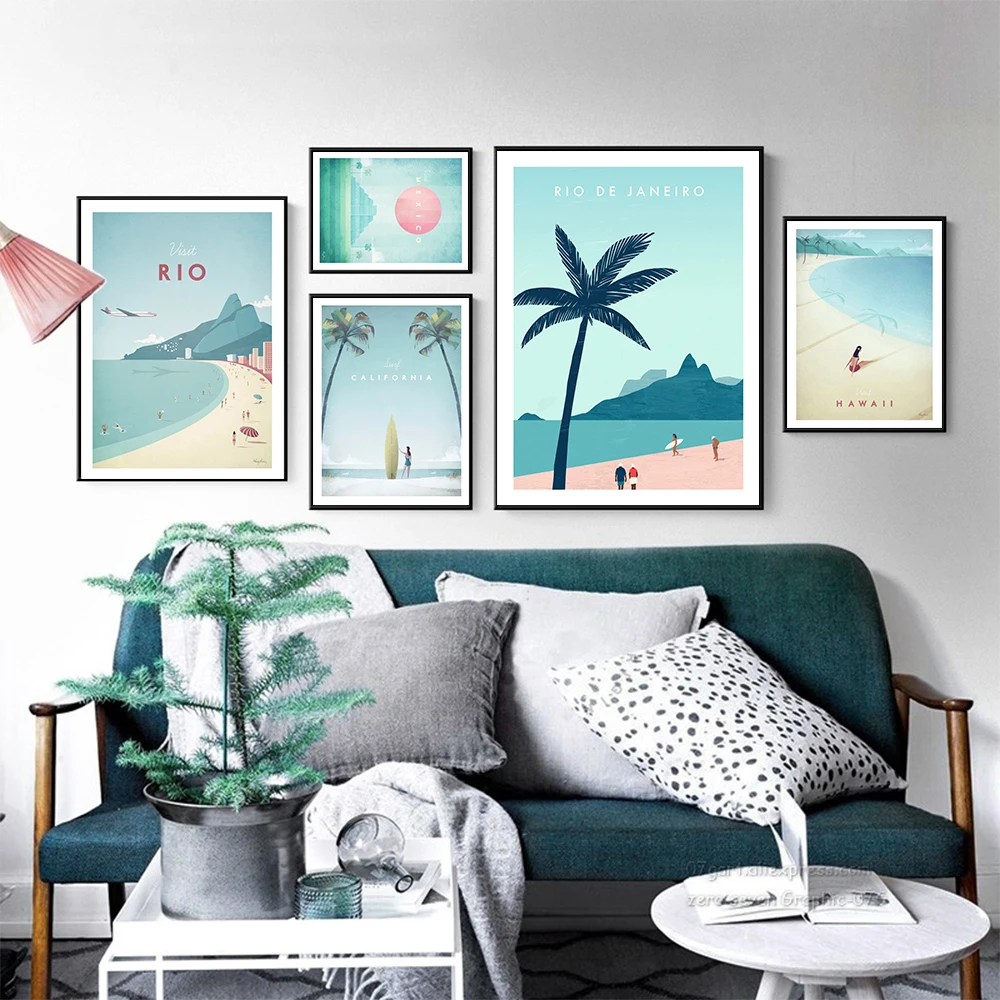 

Beach Landscape Canvas Painting Nature Nordic Style Viewscape Wall Art Poster High Tree Decorative Pictures Living Room Decor