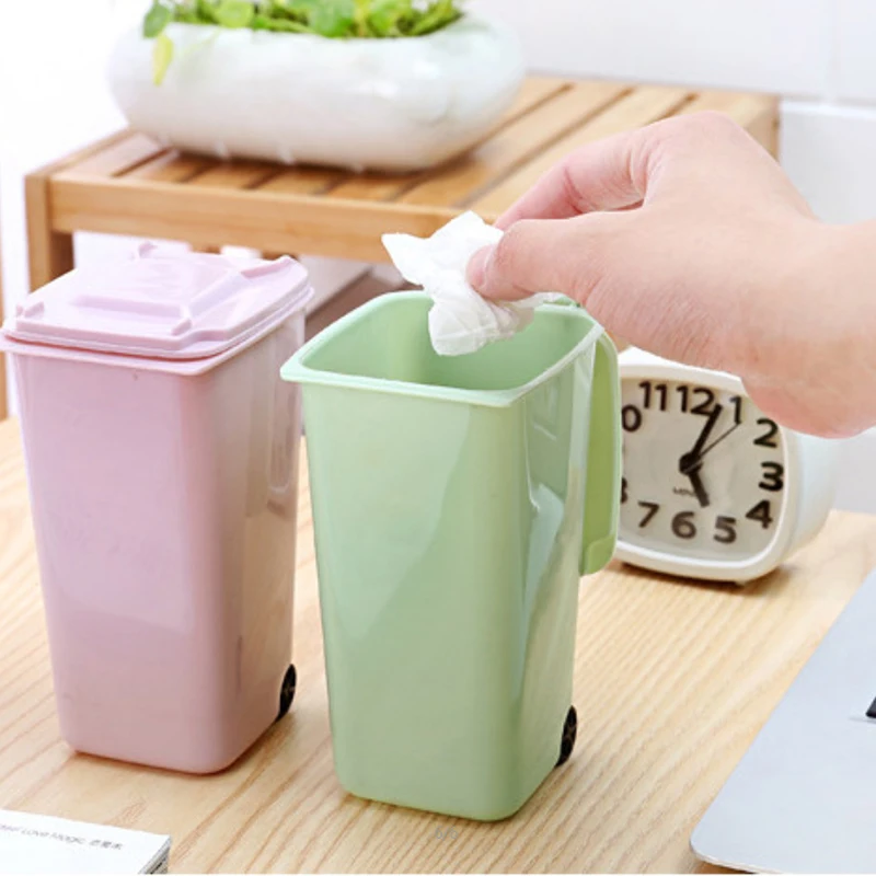 Mini Waste Bin Desktop Storage Box Home Garbage Basket Container Table Trash Can Swing Cleaning Barrel Desk Organizer Storage