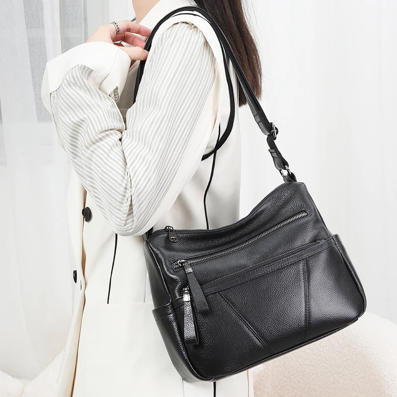 Soft Genuine Leather Shoulder Bags for Women 2021 Fashion Women\'s Bags Solid Color Large Capacity Crossbody Bags Sac Epaule