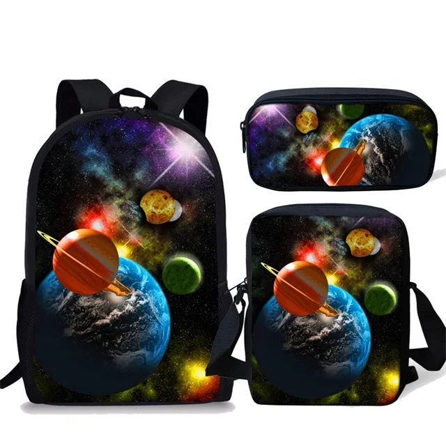 Universe Space Printed School Bag Set para crianças, mochila grande, mochila para alunos do meio, mochila, 3pcs