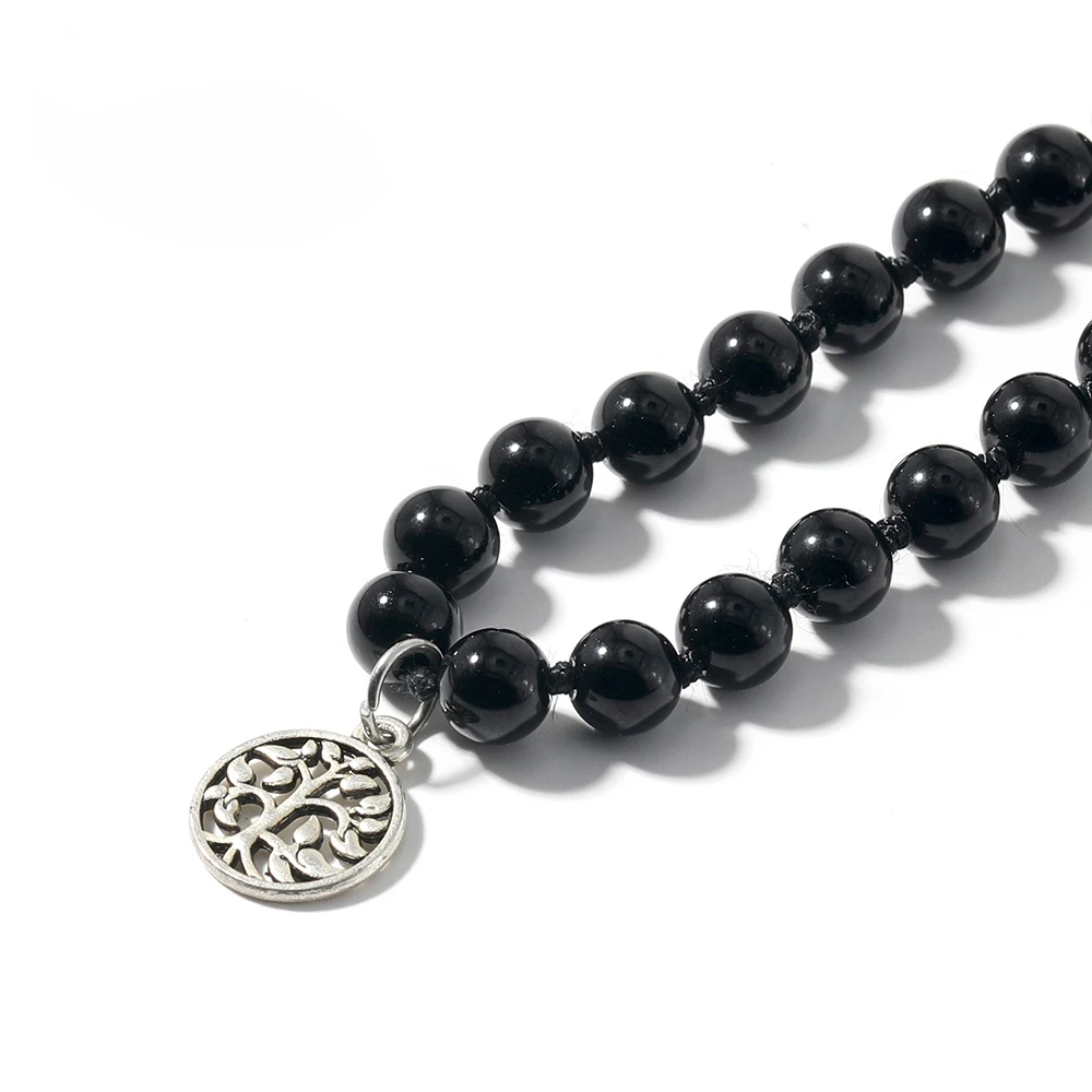108 Japa Mala 7 Chakra Natural Stone Beaded Knotted Necklace Yoga Blessing Meditation Jewelry with Tree of Life Tassel Pendant