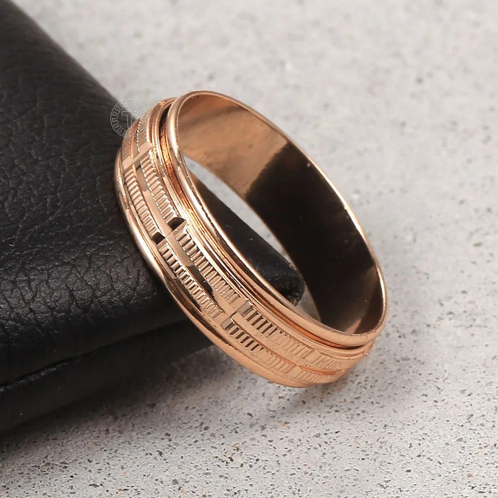 Fashion 6mm 585 Rose Gold Color Spinner Rings For Women Girls  Rotatable Wedding Band Couple Rings Party Jewelry Gifts DGR80