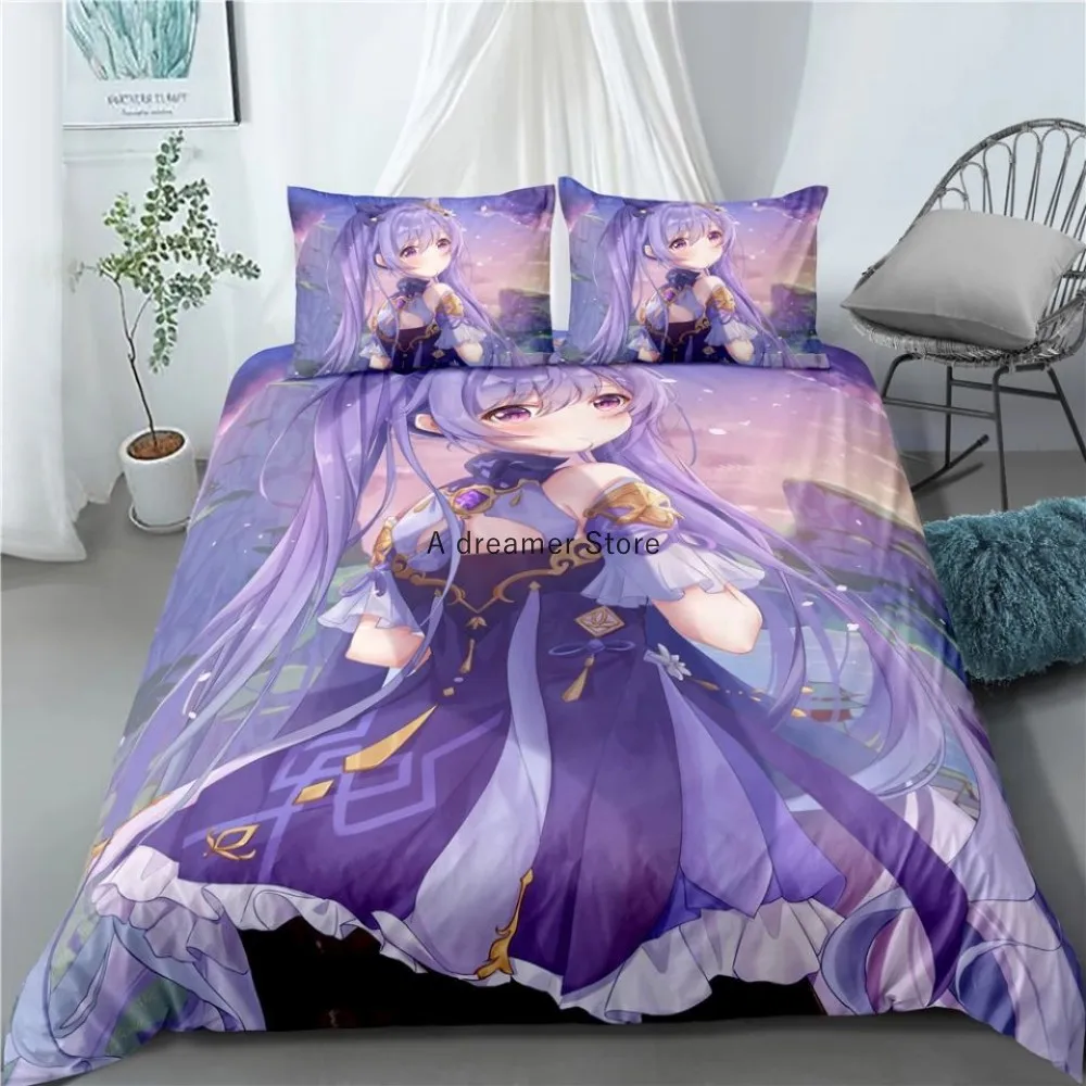 Touhou Project Remilia Scarlet Flandre Anime Duvet Cover With Pillowcases Purple Bedding Linen Genshin Impact Bedclothes