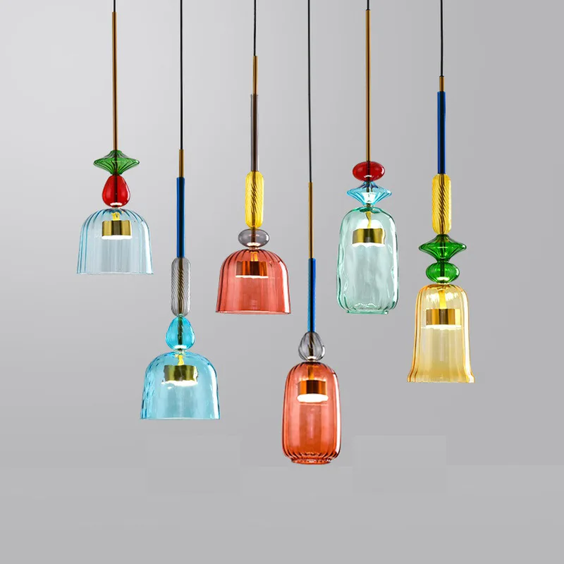 

Europe Art Creative Candy Colorful Glass Pendant Light Lighting for Bedroom Bedside Living Dining Room Kitchen Home Hanging Lamp