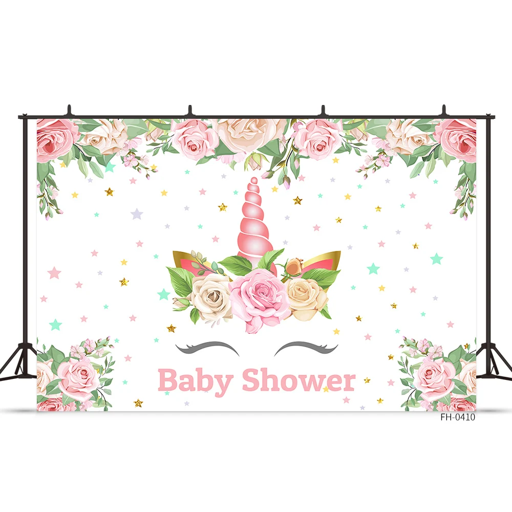 Arrière-plan de bannière arc-en-ciel avec nom personnalisé, licorne, fleurs, pour fête d'anniversaire, fête prénatale, photographie d'enfants filles