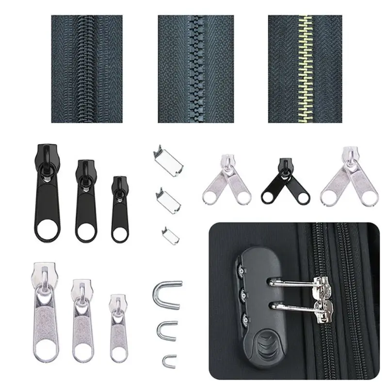 85pcs/set Zipper Repair Kit Sewing Jacket Slider Install Plier Metal Lock Pull