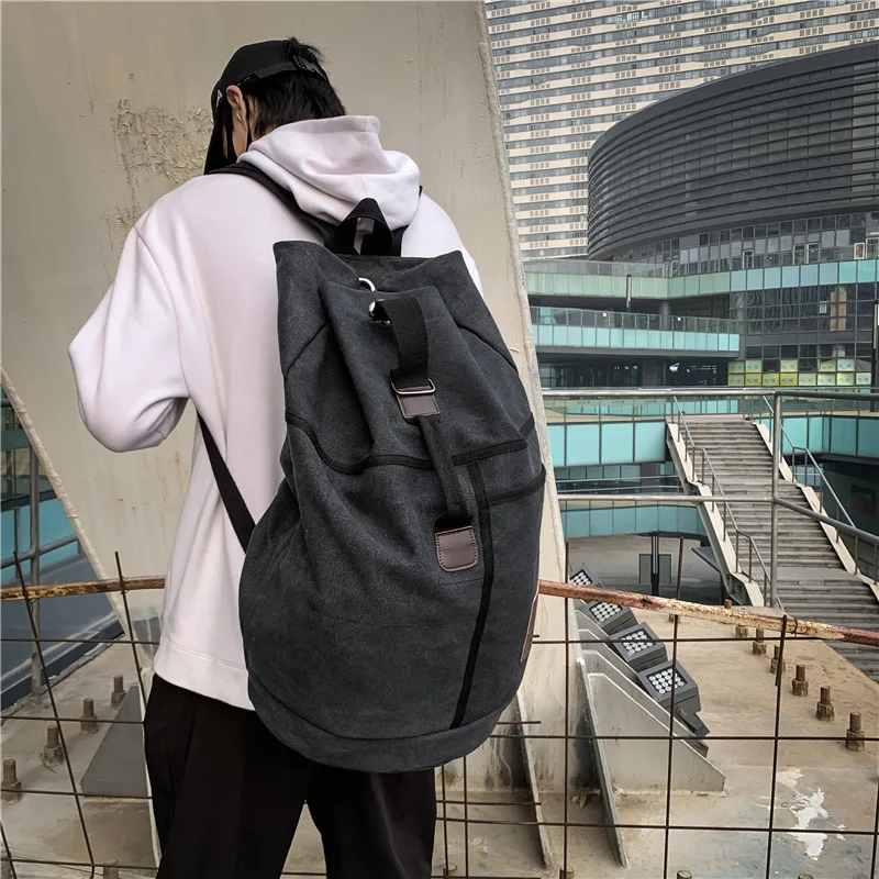 Large Capacity Travel Backpacks Male Mountaineering Canvas Bucket Shoulder Bag Man Travel Duffle Bags Men Rucksack Outdoor X156C