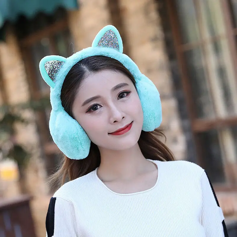 Panas Padat Wanita Gadis Kucing Penutup Telinga Earlap Payet Earmuffs Musim Dingin Telinga Hangat Earlap Glitter Payet Headband Terbaru